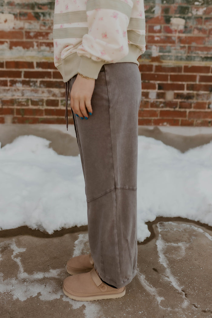 Mineral Wash Wide Leg Pants- Ash