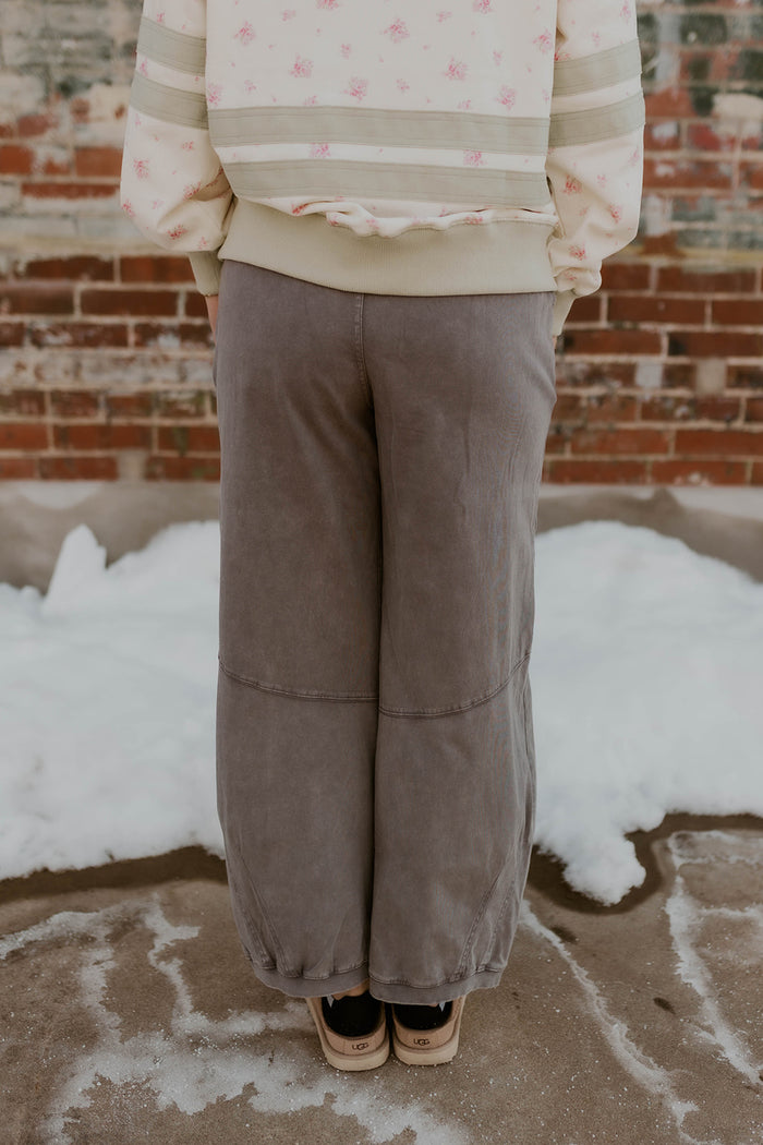 Mineral Wash Wide Leg Pants- Ash