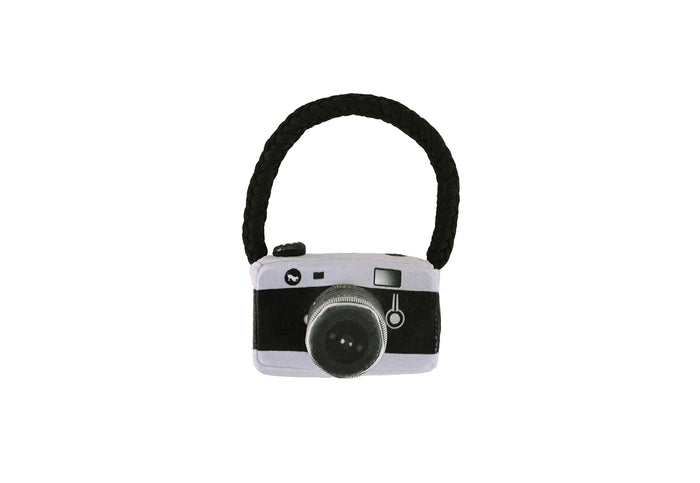 P.L.A.Y. Globetrotter Lens Licker Camera mini dog toy on a white background