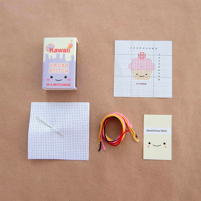 Mini Matchbox Cross Stitch Kit - Kawaii Cupcake-Stitched Modern