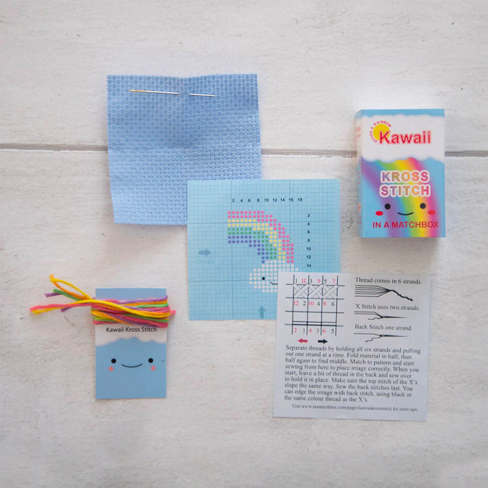 Mini Matchbox Cross Stitch Kit - Rainbow Cloud-Stitched Modern
