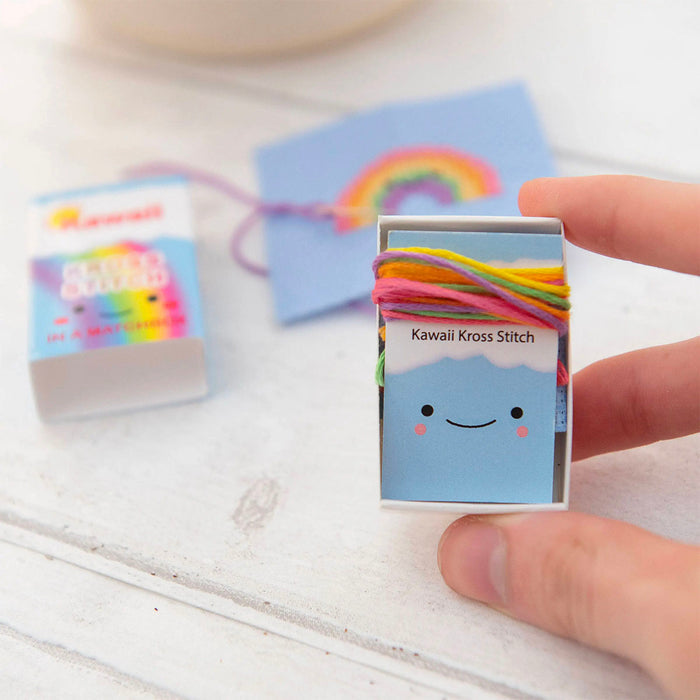 Mini Matchbox Cross Stitch Kit - Rainbow Heart-Stitched Modern
