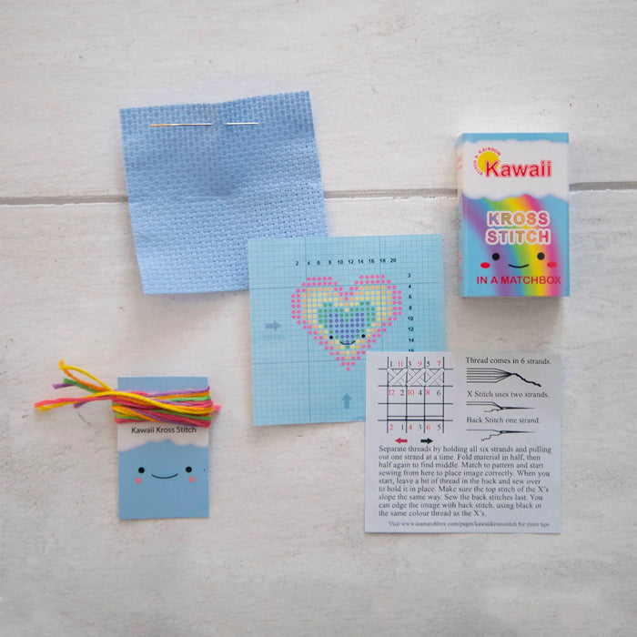 Mini Matchbox Cross Stitch Kit - Rainbow Heart-Stitched Modern