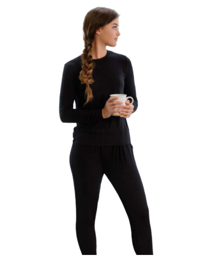 Mon Loungewear Classic Basic Style Black Modal Pajamas Set
