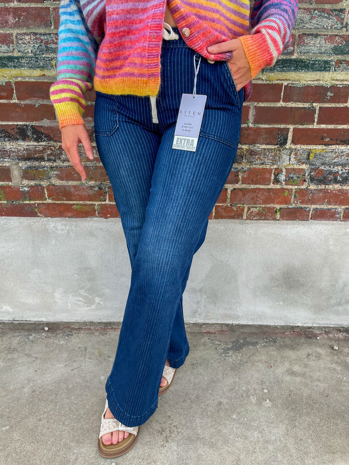 Monroe Pinstripe Jeans- Risen