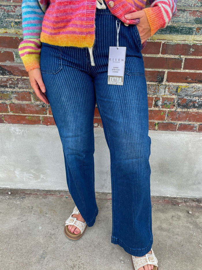 Monroe Pinstripe Jeans- Risen