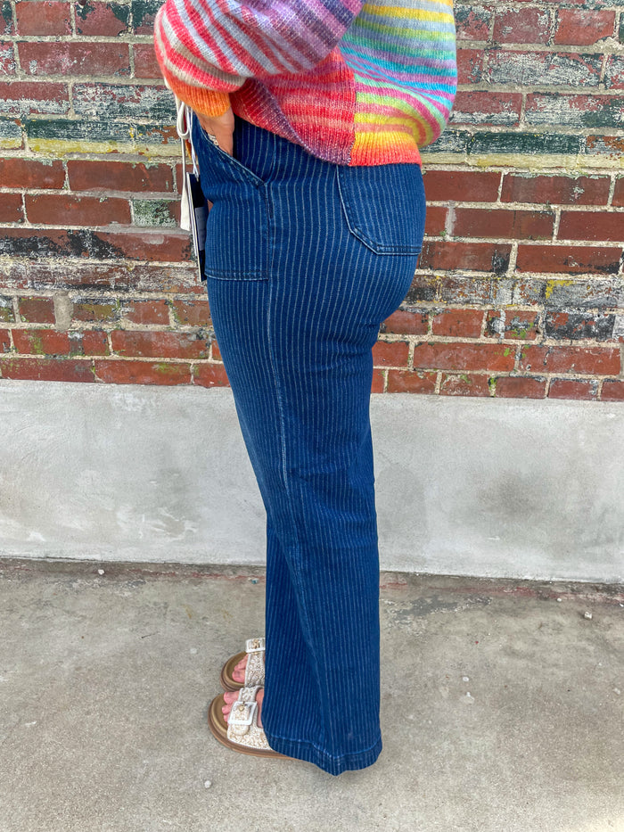 Monroe Pinstripe Jeans- Risen