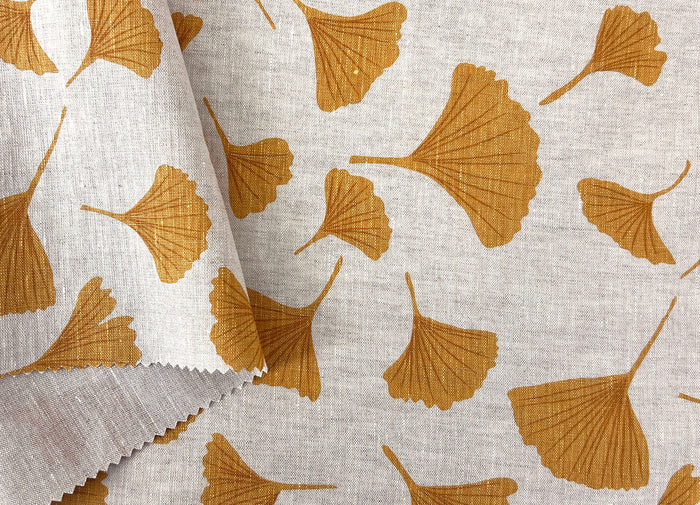 Morning Calm Ginkgo – 100% Linen Fabric in Natural Tone, Medium Weight 8319 8436