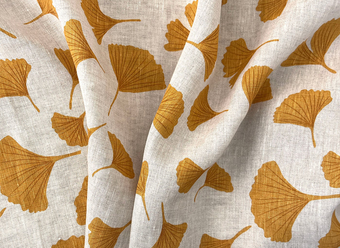 Morning Calm Ginkgo – 100% Linen Fabric in Natural Tone, Medium Weight 8319 8436