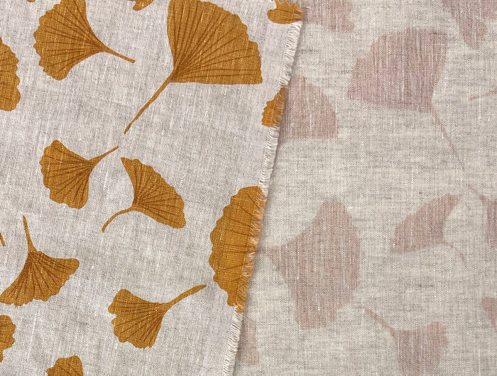 Morning Calm Ginkgo – 100% Linen Fabric in Natural Tone, Medium Weight 8319 8436