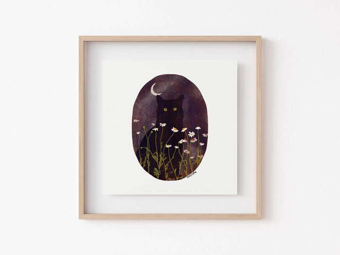 Mother of the Moon - Garden Cat Giclee Art Print: 12x12