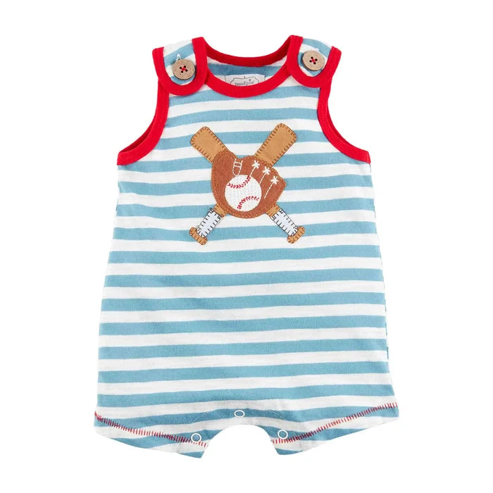 Mudpie Striped Baseball Baby Romper (3-6 months)
