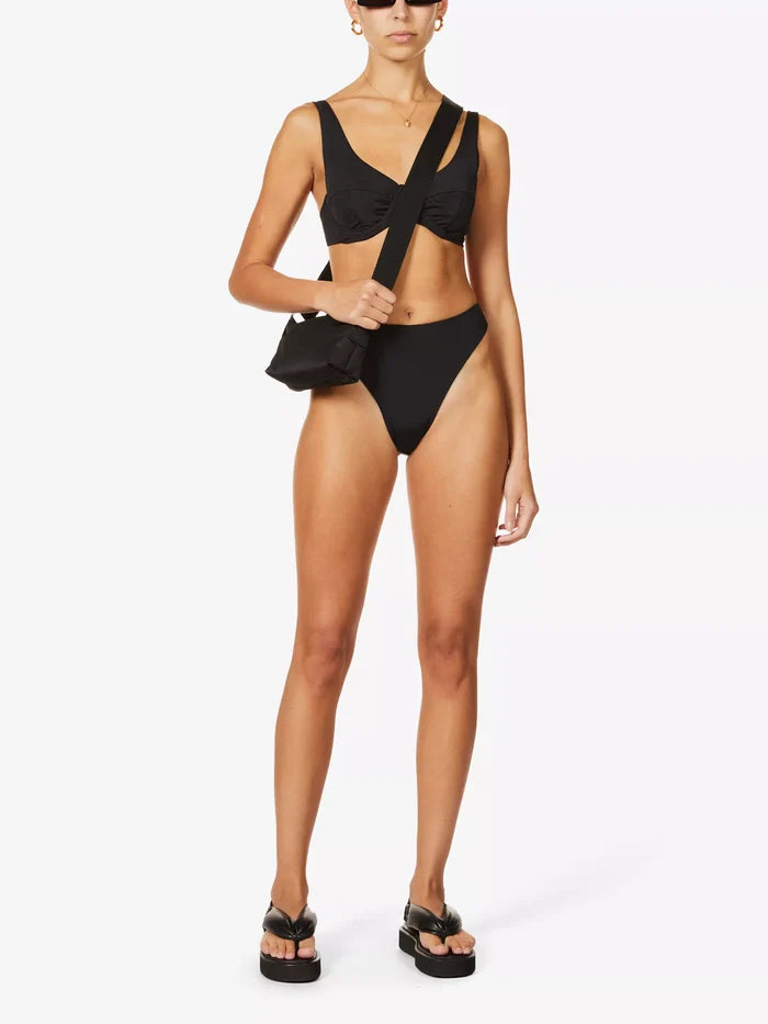MYRA SWIM Seigel V-neck Bikini Black Top - House Of Huntington