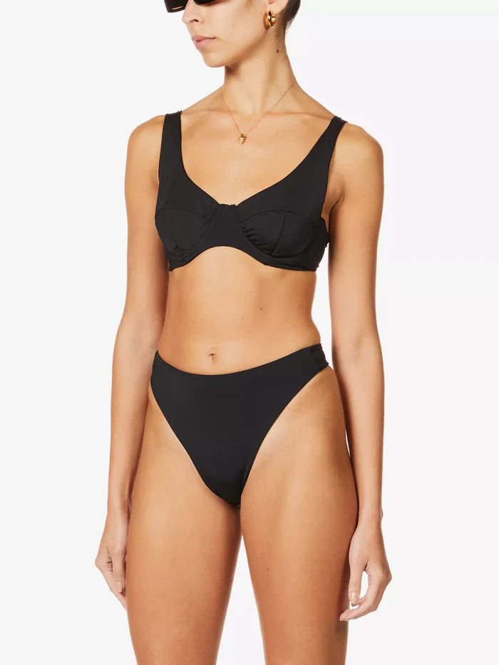 MYRA SWIM Seigel V-neck Bikini Black Top - House Of Huntington