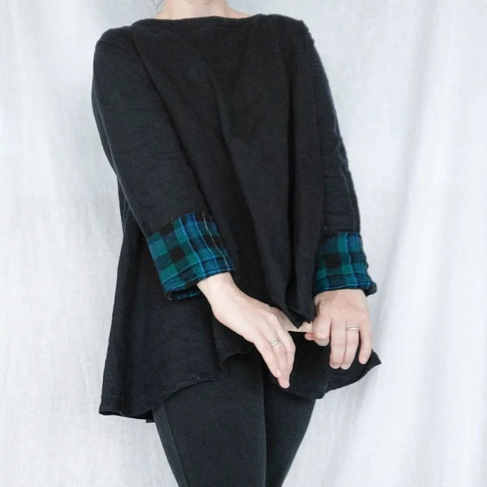 Mystic Forest Noir: Linen Polyester Twisted Black-Green Plaid Fabric 7327 - The Linen Lab - Green(Dark)