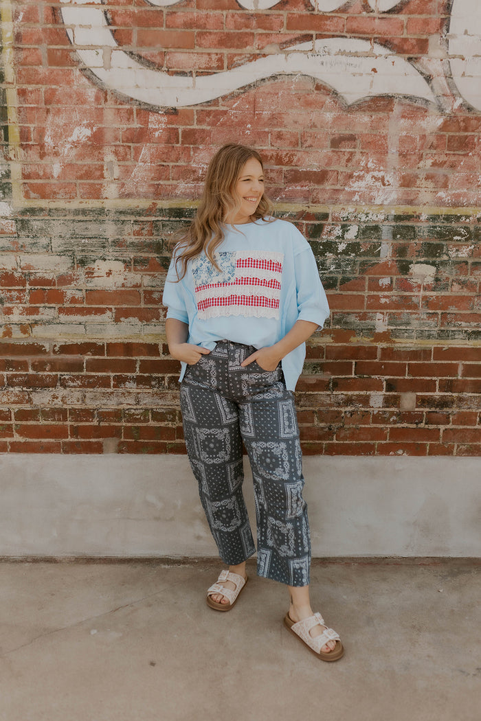 Navy Bandana Barrel Leg Jeans