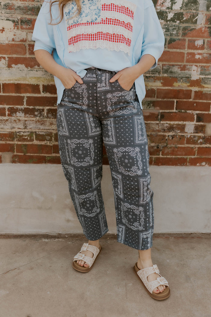 Navy Bandana Barrel Leg Jeans