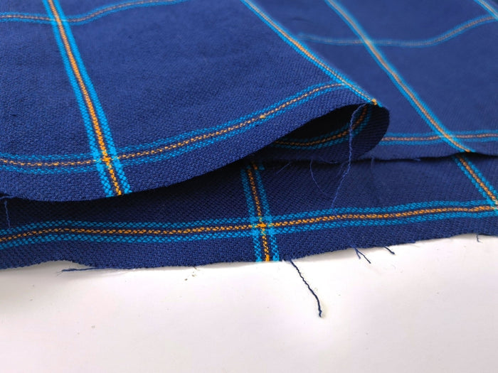 Navy Color 100% Linen Dobby Weave in Windowpane Check 7850 - The Linen Lab - Navy