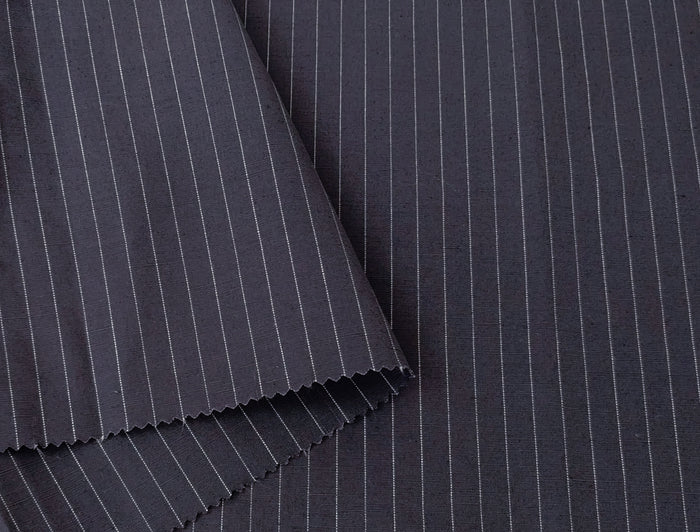Navy Linen-Cotton Fabric with White Pin stripes 7955
