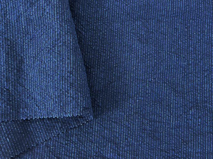 Navy Linen Cotton Spandex Fabric – Subtle Stripe with Seersucker & Warp Stretch 8215