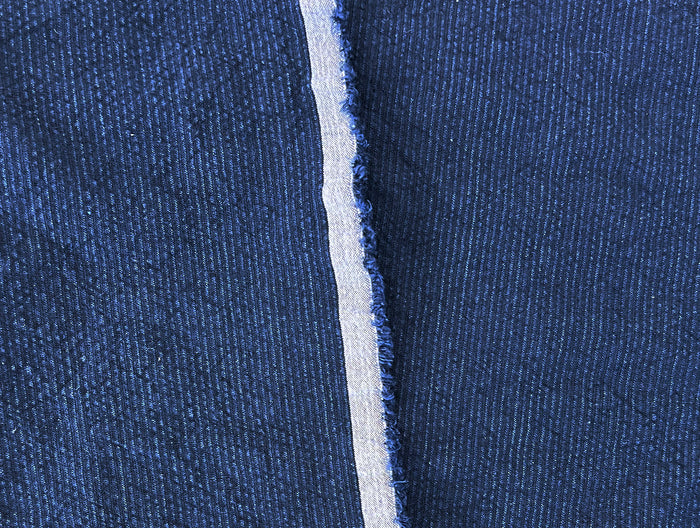 Navy Linen Cotton Spandex Fabric – Subtle Stripe with Seersucker & Warp Stretch 8215