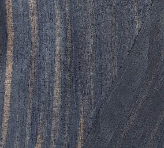 Navy Linen Nylon Fabric with Striped Print and Crease Effect 4262 - The Linen Lab - Navy