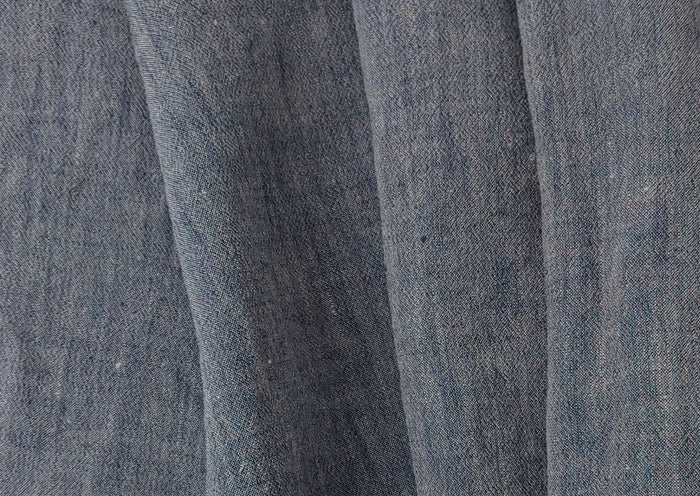 Navy Two-Tone Chambray Fabric in Linen-Polyester Blend 6656 - The Linen Lab - Navy