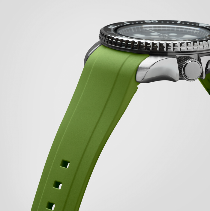 NMK802 Curved End SKX013 Rubber Strap: Olive Green