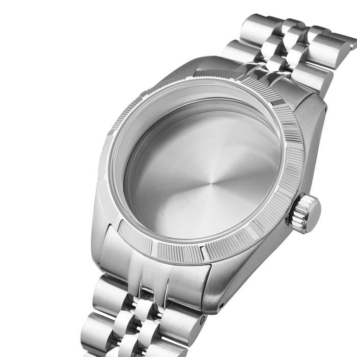 NMK952 36mm Engine Turned Bezel Dress Case Bundle: Steel Finish