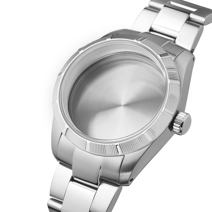 NMK952 36mm Engine Turned Bezel Dress Case Bundle: Steel Finish