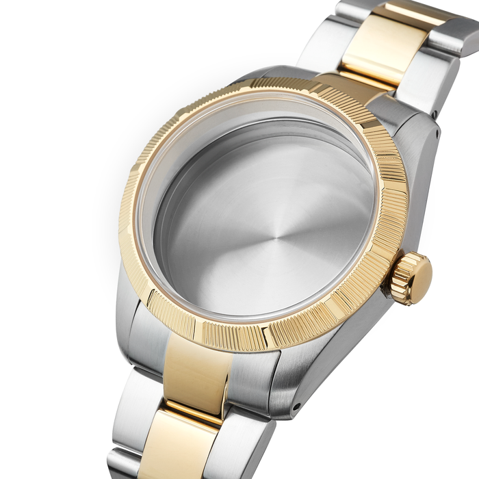 NMK952 36mm Engine Turned Bezel Dress Case Bundle: Two-Tone Finish