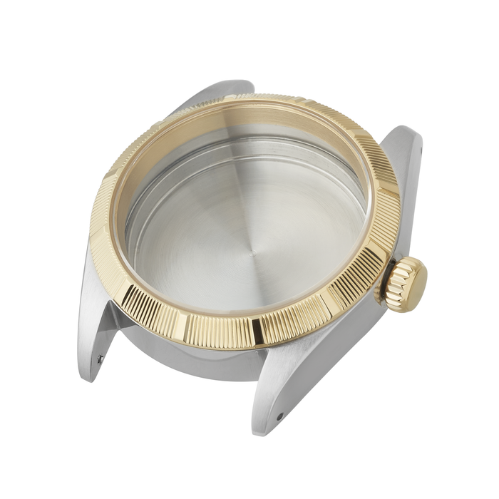 NMK952 36mm Engine Turned Bezel Dress Case Bundle: Two-Tone Finish