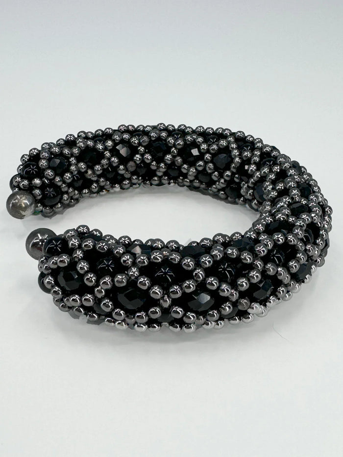 Object & Dawn Nyx Cross-Beaded Cuff in Jet Black ghost image side view