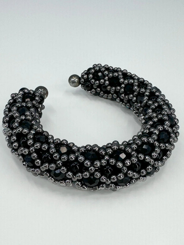 Object & Dawn Nyx Cross-Beaded Cuff in Jet Black ghost image beads detail