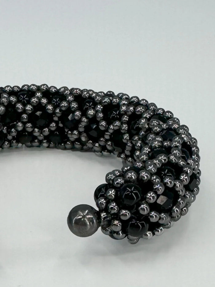 Object & Dawn Nyx Cross-Beaded Cuff in Jet Black ghost image beads detail