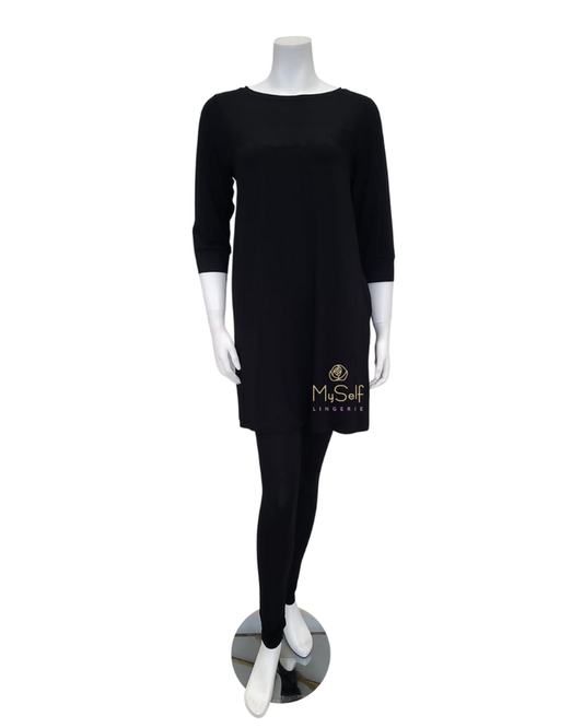 Oh! Zuza OZ210PJ Black Accented Tunic Style Modal Pajamas Set myselflingerie.com