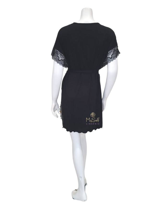 Oh! Zuza Black Flawless Lace Chemise & Wrap Set
