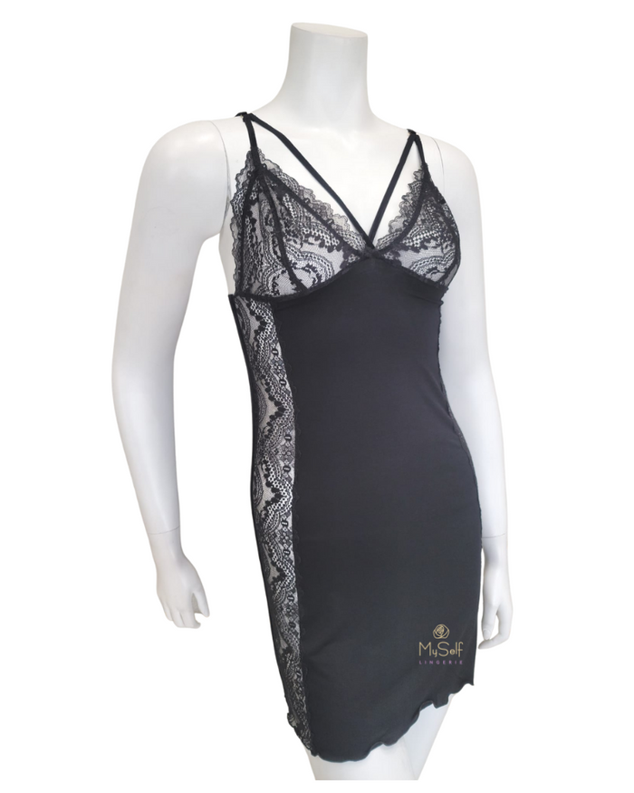 Oh! Zuza Black Flawless Lace Chemise & Wrap Set
