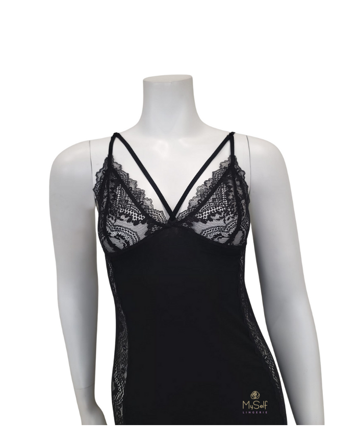 Oh! Zuza Black Flawless Lace Chemise & Wrap Set