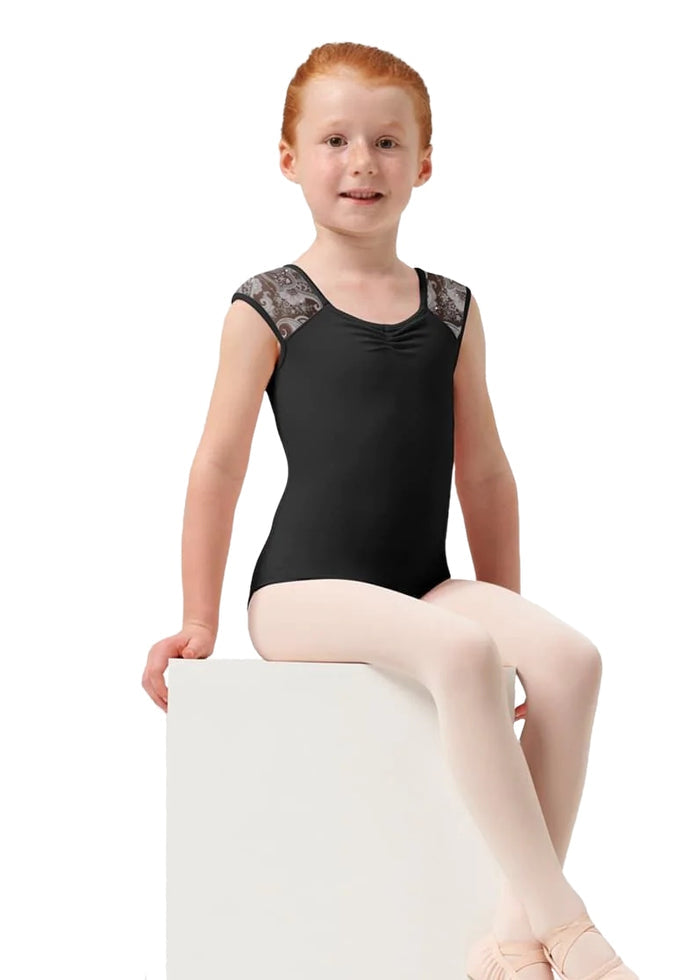 ON SALE Paisley Petite Youth Cap Sleeve Leotard (Black)