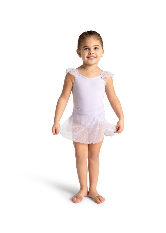 Capezio 12020C youth lavender pull-on skirt with dotted mesh and mock wrap hemline