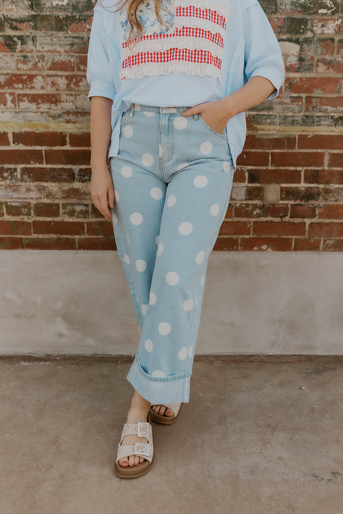 On The Dot Wide Leg Cuffed Jeans
