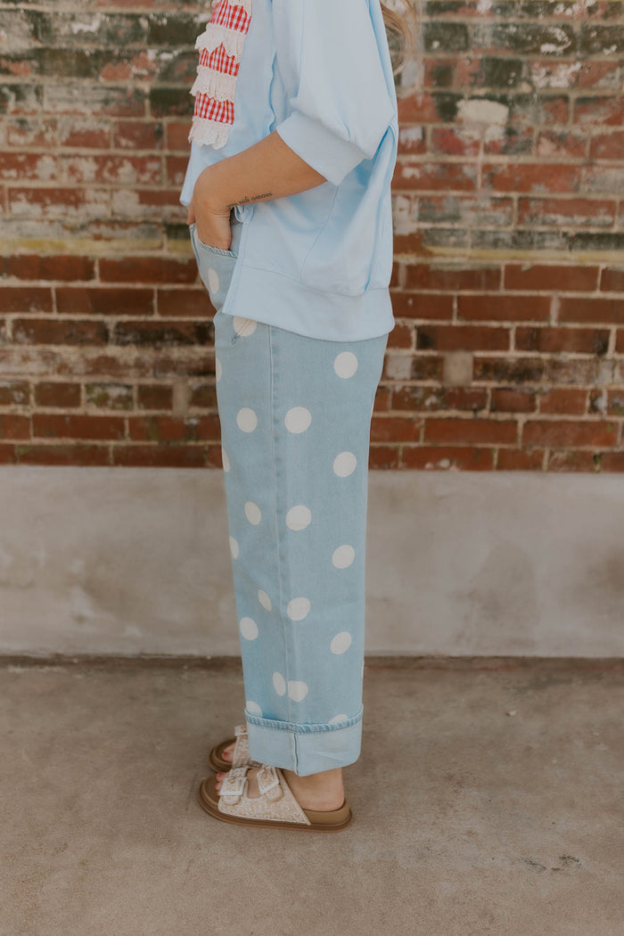 On The Dot Wide Leg Cuffed Jeans