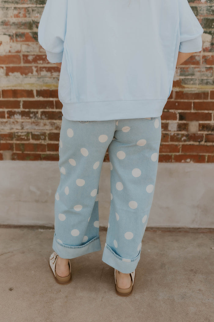 On The Dot Wide Leg Cuffed Jeans