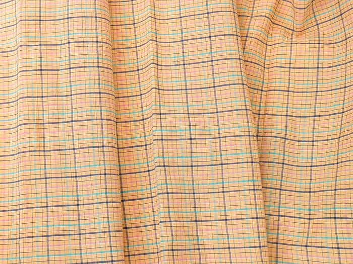Orange Plaid Linen Blend Fabric with Wrinkle Texture 474