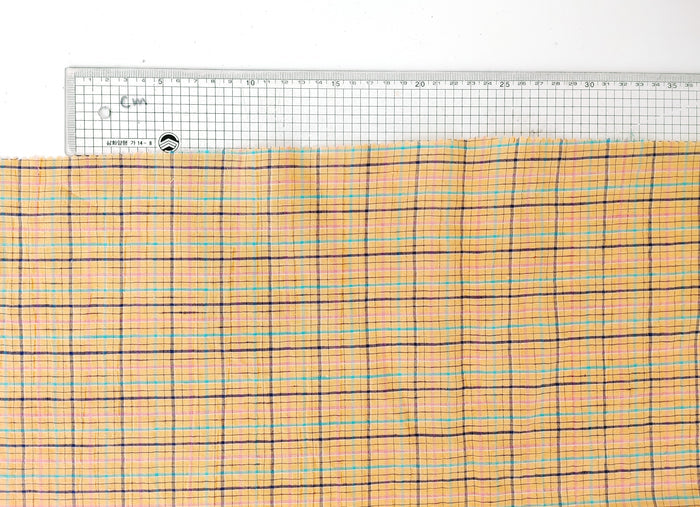 Orange Plaid Linen Blend Fabric with Wrinkle Texture 474