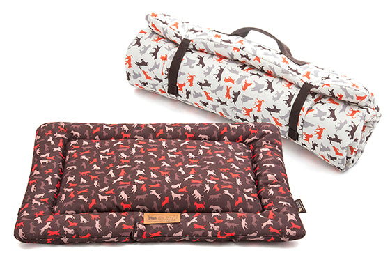 Scout & About Outdoor Chill Pad in Mocha laid out and Vanilla rolled up