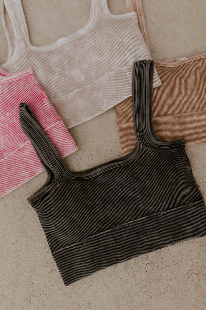 Padded Mineral Wash Square Neck Brami- Color Options