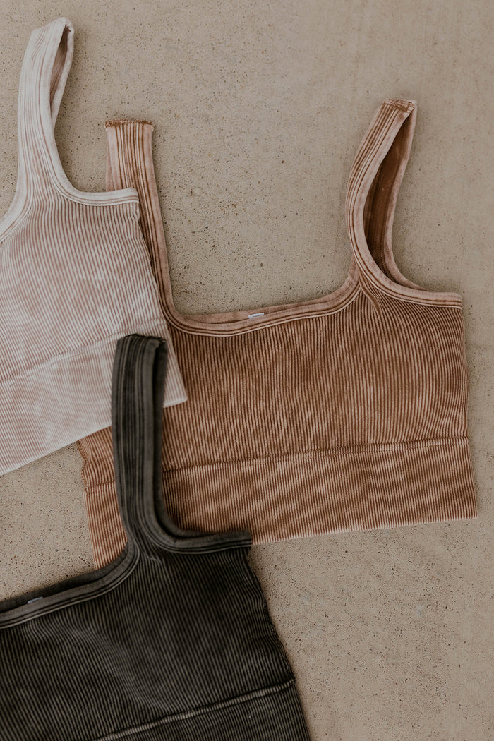 Padded Mineral Wash Square Neck Brami- Color Options