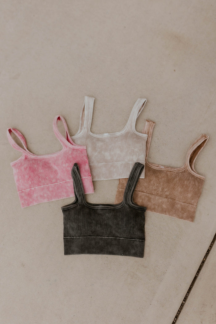 Padded Mineral Wash Square Neck Brami- Color Options
